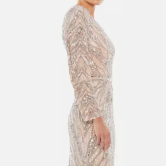MAC DUGGAL 4982 EMBELLISHED ONE SLEEVE W/ SEQUIN BELT ROSE GOLD GOWN sz 8 - Picture 5 of 6